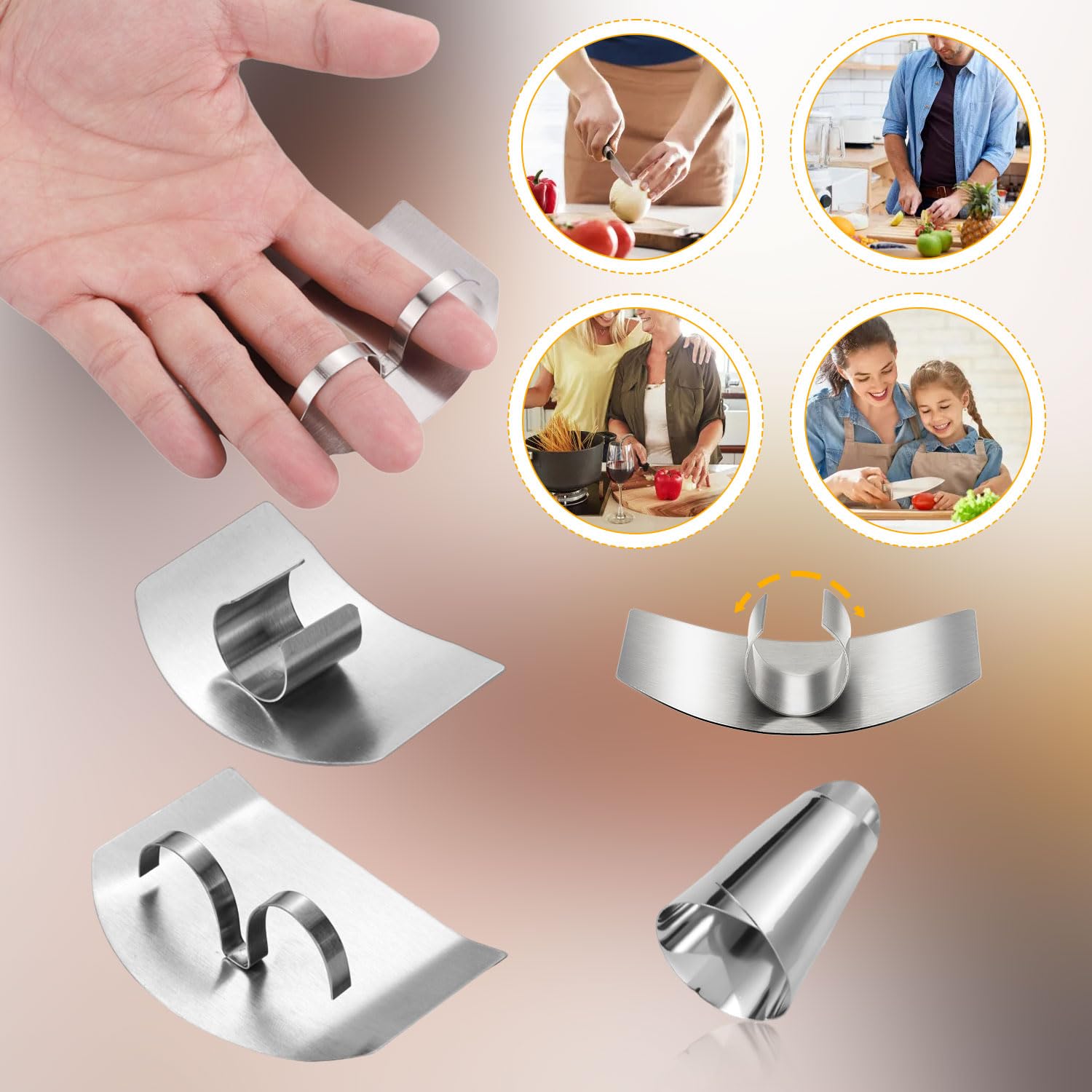 4pcs Stainless Steel Finger Guards and 2pcs Nail Guards, Single & Double-Finger Protector for Cutting Food Kitchen Finger Shield for Chopping Slicing Dicing