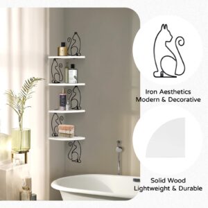 Walasis Corner Floating Shelves 4-Tier- Cute Wall Corner Shelves for Storage Wood Wire Cat Decorations for Bedroom