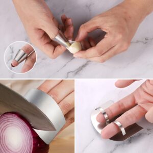 4pcs Stainless Steel Finger Guards and 2pcs Nail Guards, Single & Double-Finger Protector for Cutting Food Kitchen Finger Shield for Chopping Slicing Dicing