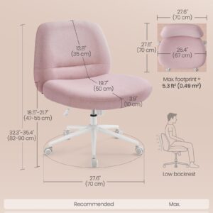 SONGMICS HOME Criss Cross Chair with Wheels, Armless Cross Legged Office Desk Chair, Wide Comfortable Adjustable Swivel Vanity Chair for Home Office, Cotton-Linen Fabric, Jelly Pink UOBG047R03