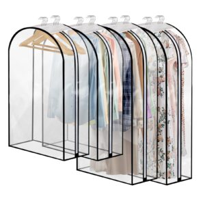 dntorx 4 pack full clear garment bags (40&50"), clothes covers with 10" gusseted, clear bags for hanging clothes, suit bags, coat covers for closet with side zip for coats, jackets, windbreaker, dress