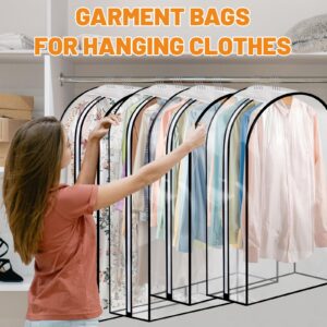 Dntorx 4 Pack Full Clear Garment Bags (40&50"), Clothes Covers with 10" Gusseted, Clear Bags for Hanging Clothes, Suit Bags, Coat Covers for Closet with Side Zip for Coats, Jackets, Windbreaker, Dress