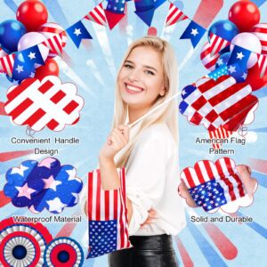 Chivertion 100 Pieces Patriotic Plastic Gift Bags Bulk American Flag Veterans Day Goodies Bags Red White and Blue Party Favors Bags Treat Bags for Labor Day Party Decoration