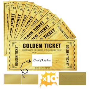 wenmthg 10 sets golden ticket with envelope, scratch card surprise gift reveal, card as birthday card wedding card concert ticket cinema voucher raffle gift