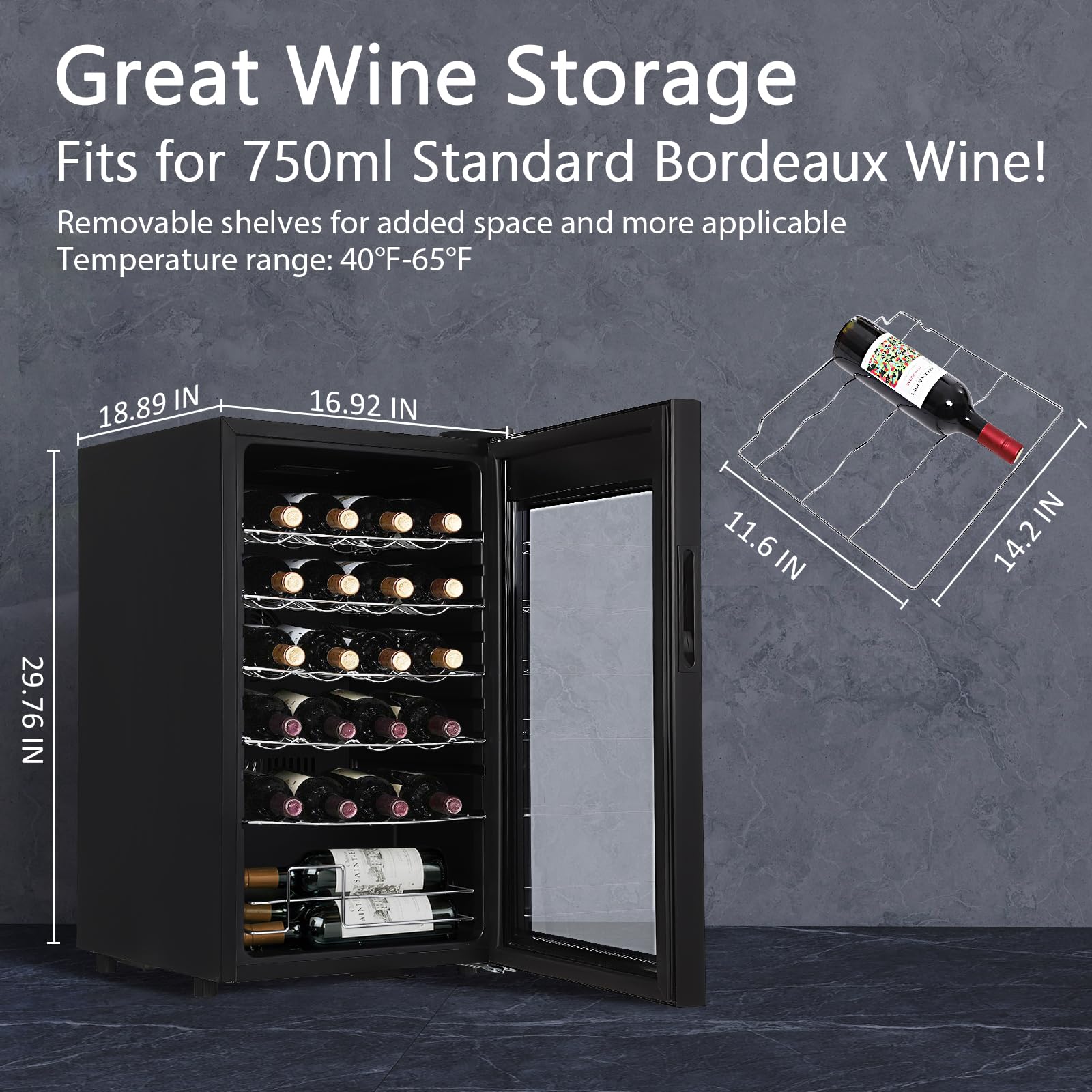 28 Bottle Compressor Wine Cooler Refrigerator, Wine Fridge Freestanding Wine Cellar for Red Wine, White, Champagne, Sparkling Wine with Digital Temperature Control, Soft LED Light, Glass Door