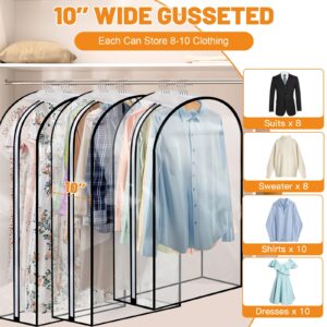 Dntorx 4 Pack Full Clear Garment Bags (40&50"), Clothes Covers with 10" Gusseted, Clear Bags for Hanging Clothes, Suit Bags, Coat Covers for Closet with Side Zip for Coats, Jackets, Windbreaker, Dress