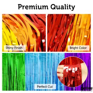 PatiCool Rainbow Tinsel Foil Fringe Curtain Backdrop - Thicken 4 Pack 3.2 x 8.2 Ft - Glitter Rainbow Door Streamers Party Backdrop Decorations for Birthday, Baby Shower, Fiesta, Mexican, Pride Party