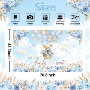 Avezano We Can Bearly Wait Backdrop Boho Blue Floral We Can Bearly Wait Banner Bearly Wait Baby Shower Party Decorations for Boys 70.8x43.3 inch (Blue)