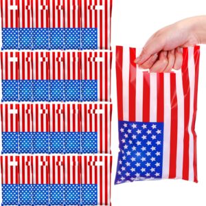 chivertion 100 pieces patriotic plastic gift bags bulk american flag veterans day goodies bags red white and blue party favors bags treat bags for labor day party decoration