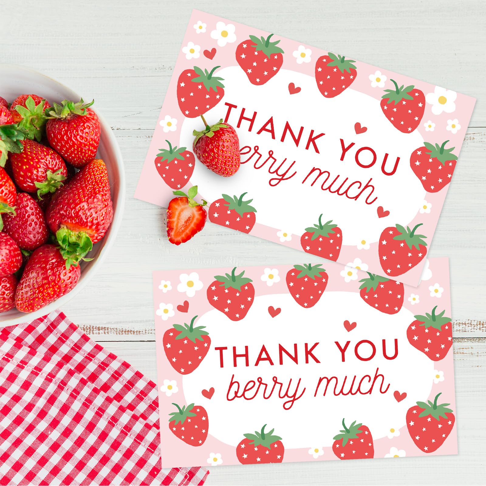 Whaline 24 Pack Strawberry Thank You Cards Bulk Pink Fruit Greeting Cards with Envelopes Stickers Blank Note Cards for Summer Wedding Birthday Baby Shower Party Supplies, 4 x 6 Inch