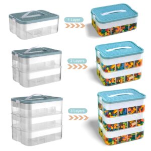 PeoTRIOL 3-Tier Stackable Toy Storage Box with Lid Dividers, Kid Toy Blocks Organizer Container Removable Tray, Plastic Toy Chest Organizer for Baby Nursery Playroom - Toy Blocks Not Included