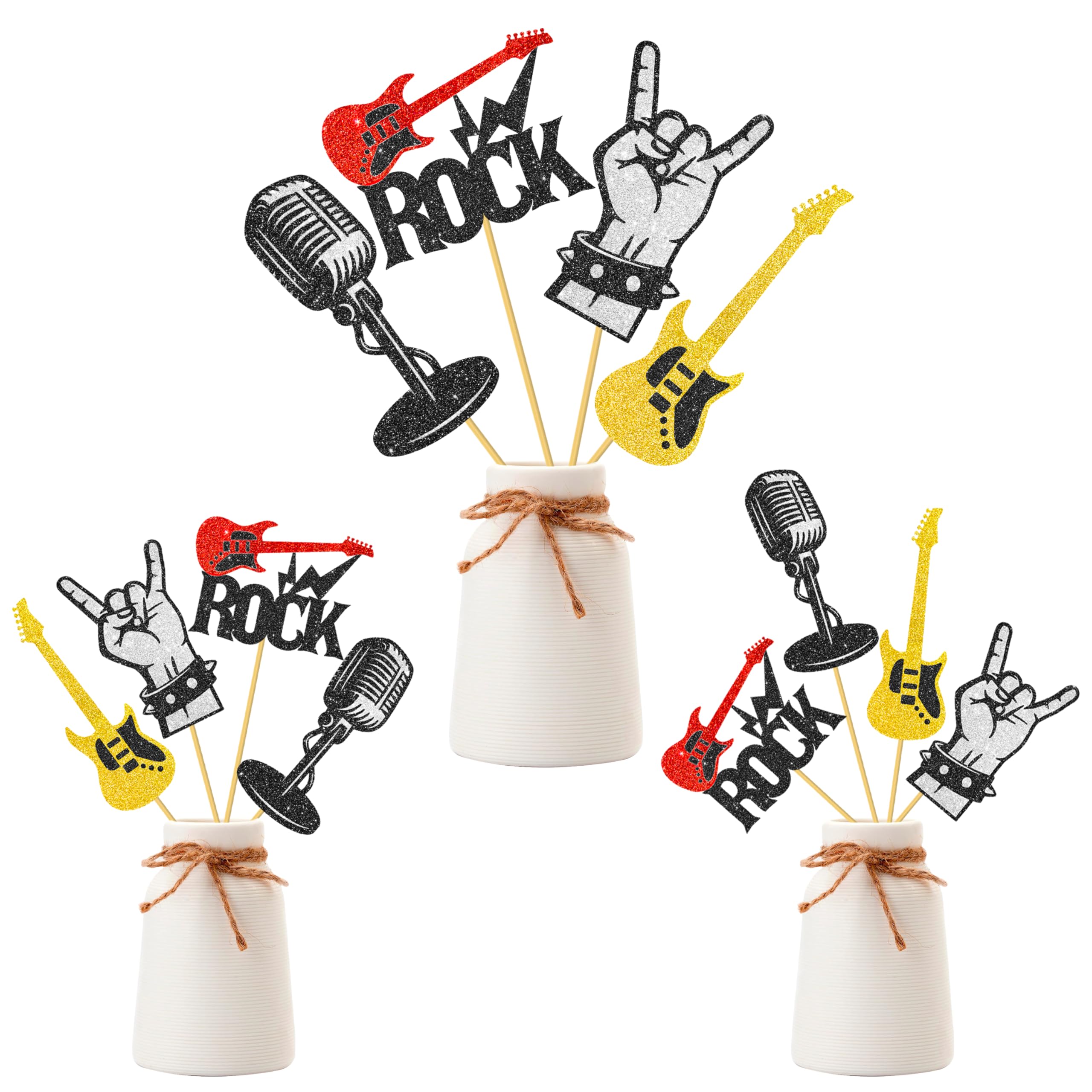 12pcs Rock and Roll Centerpiece Sticks Glitter Rock Music Party Centerpieces for Table Rock and Roll Party Table Toppers for Born to Rock Party Rockstars Birthday Party Baby Shower Supplies