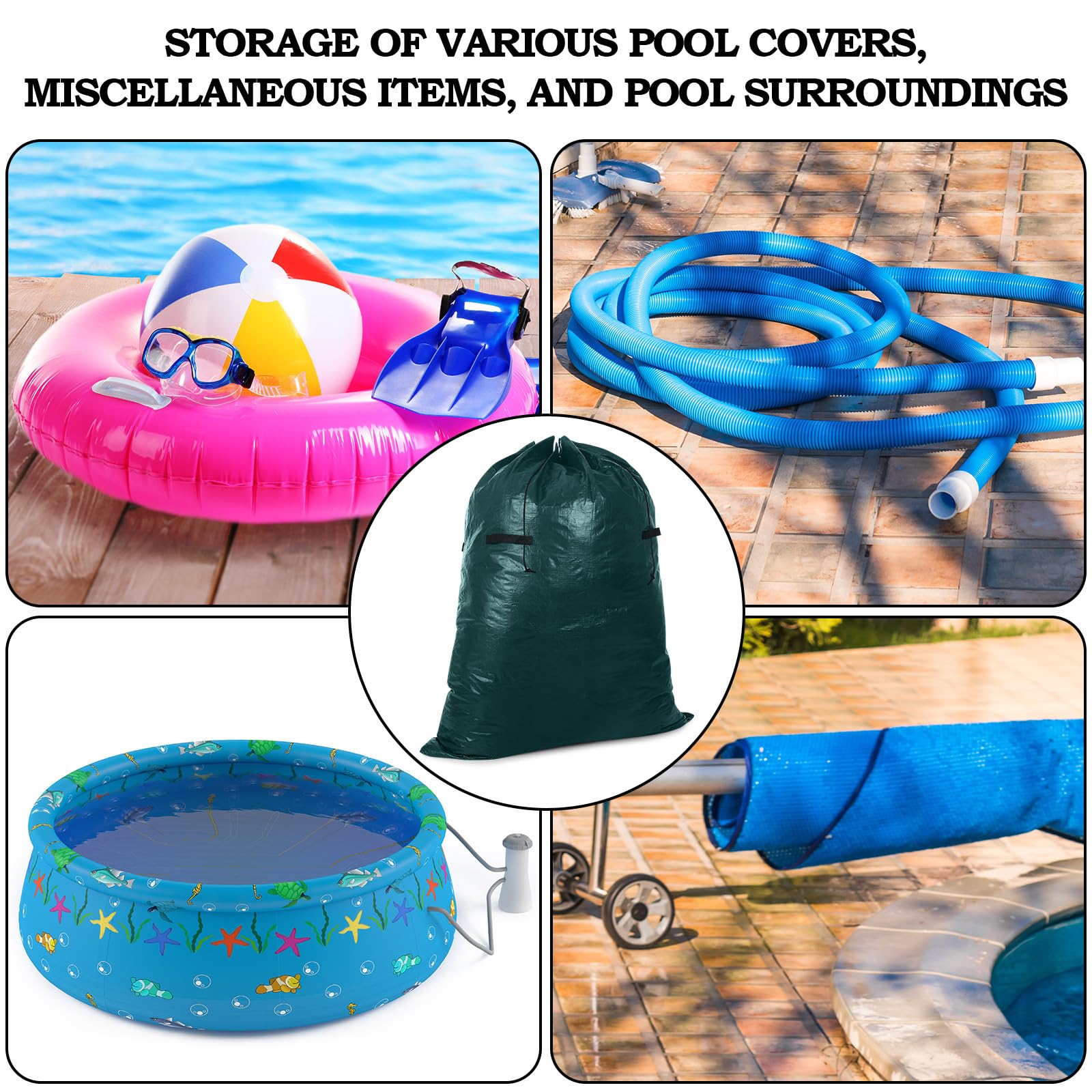 Hushee Above Ground Pool Storage Container Pool Cover Storage Bag with 4 Carry Handles Extra Large Pool Storage Heavy Duty Pool Cover for Winter Pool Safety Covers(47" x 59",Dark Green)