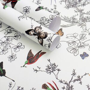 Orainege Peel and Stick Wallpaper Black and White Floral Wallpaper Self Adhesive Removable Wallpaper Floral Contact Paper Mural Wall Decorative 15.7in x118.1in