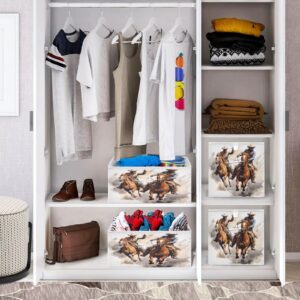 GOODOLD Western Cowboy Portrait Cube Storage Bin - 11 Inch Fabric Storage Boxes with Handle - Foldable Home Organizer for Closet, Shelves