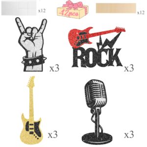 12pcs Rock and Roll Centerpiece Sticks Glitter Rock Music Party Centerpieces for Table Rock and Roll Party Table Toppers for Born to Rock Party Rockstars Birthday Party Baby Shower Supplies