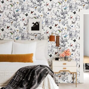 Orainege Peel and Stick Wallpaper Black and White Floral Wallpaper Self Adhesive Removable Wallpaper Floral Contact Paper Mural Wall Decorative 15.7in x118.1in