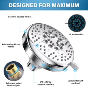 GIMBELEN 5 Settings High Pressure Shower Head, 4 Inch High Flow Bathroom Rain Fixed Shower Heads, Duchas Para Shower Modernas with Pressure Boosting, 1.75 GPM, Polished Chrome