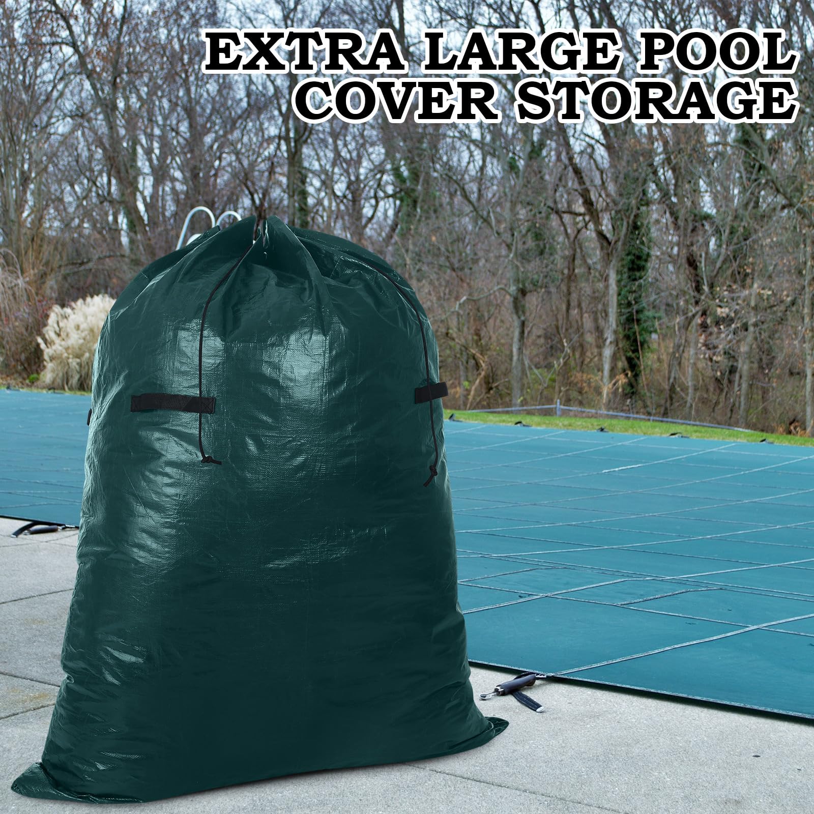 Hushee Above Ground Pool Storage Container Pool Cover Storage Bag with 4 Carry Handles Extra Large Pool Storage Heavy Duty Pool Cover for Winter Pool Safety Covers(47" x 59",Dark Green)