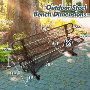 6FT/72'' Heavy Duty Park Bench with Back Portable Frame, Outdoor Metal Park Bench with Backrest, Steel Mesh Outdoor Bench for Garden, Lawn, Patio, Porch, Park, Yard, Black, 72.4" L x 23.2" W x 32.5" H