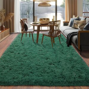 Dssimo Super Fluffy Area Rug for Bedroom, 4x6 Feet Modern Shag Green Rugs, Soft and Cozy Plush Carpet for Kids,Girls Boys and Teens Decorations for Living Room Dorm Nursery Classroom, Dark Green