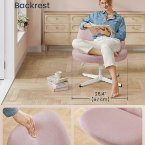 SONGMICS HOME Criss Cross Legged Chair, Armless Office Desk Chair No Wheels, Wide Comfortable Adjustable Swivel Vanity Chair for Home Office, Cotton-Linen Fabric, Jelly Pink UOBG046R03