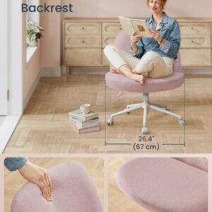 SONGMICS HOME Criss Cross Chair with Wheels, Armless Cross Legged Office Desk Chair, Wide Comfortable Adjustable Swivel Vanity Chair for Home Office, Cotton-Linen Fabric, Jelly Pink UOBG047R03