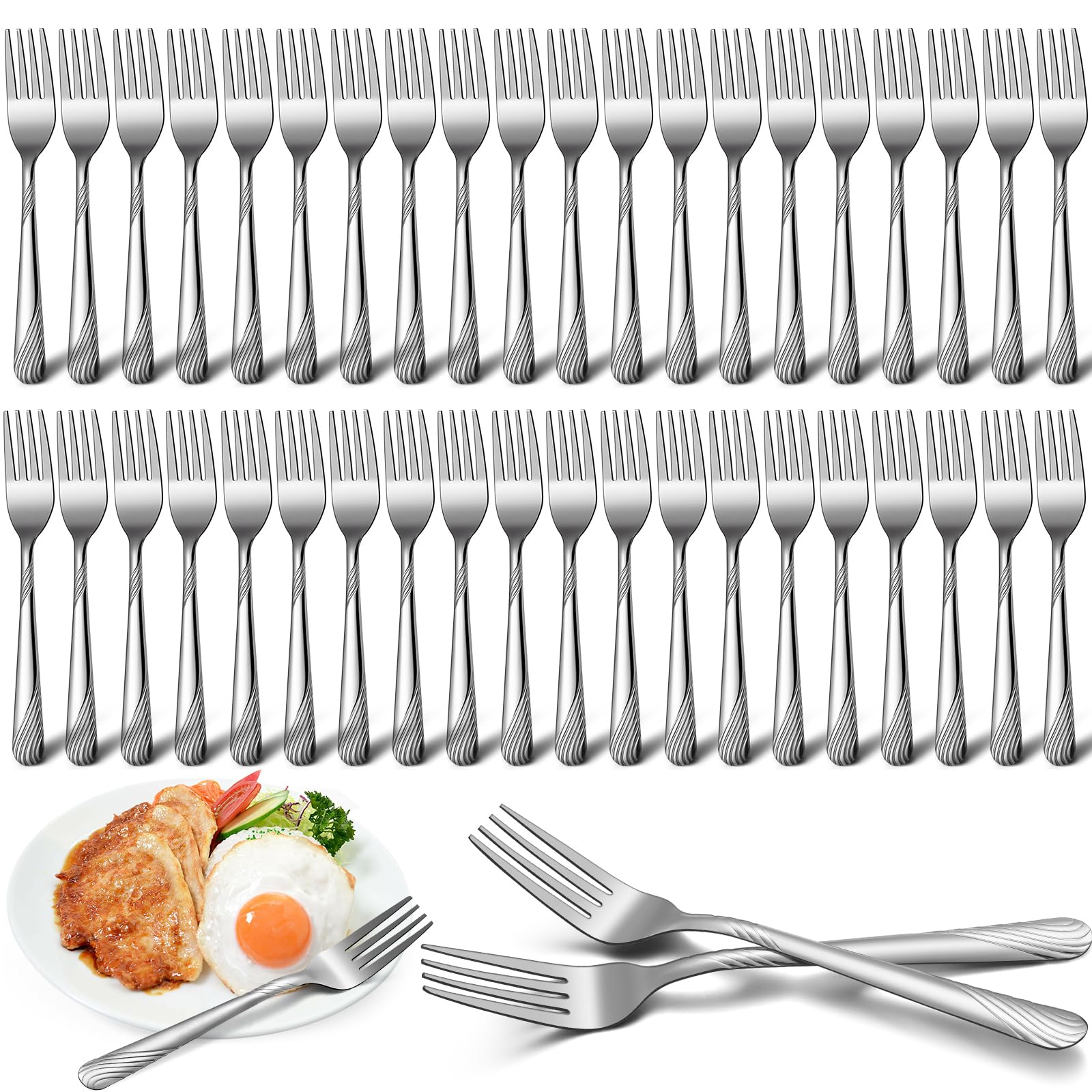 Yiyiring 50 Pieces Stainless Steel Forks Silverware Set 6.7 Inches Dinner Forks Bulk Flatware Forks Salad Forks Table Forks Set, Mirror Polished, Dishwasher Safe, Use for Home, Kitchen and Restaurant