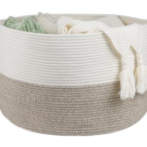 Blanket Basket Living Room, 20"x13" Woven Baskets for Blanket Toy Storage, Cotton Rope Basket for Organizing, Large Laundry Basket for Living Room, Nursery, Pillows, Baby Toy chest