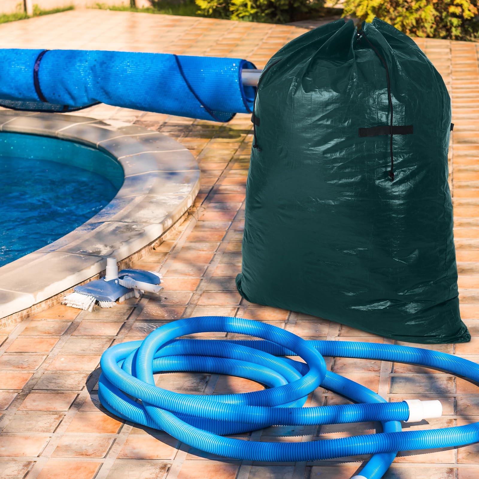 Hushee Above Ground Pool Storage Container Pool Cover Storage Bag with 4 Carry Handles Extra Large Pool Storage Heavy Duty Pool Cover for Winter Pool Safety Covers(47" x 59",Dark Green)