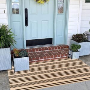 Black and Tan Striped Outdoor Rug 2'x4',Front Porch Rug Machine Washable Front Door Mat Entryway Throw Rug for Front Porch Indoor Outdoor Doormat