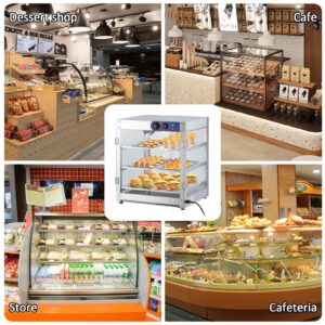 Commercial Food Warming Display Cabinet, 20" 3 Tier, 800 Watt Hot Dog Warmer with 3D Heating, Bottom Fan, Countertop Pastry Warmer, Temperature Knob/Indicator, Stainless Steel Framed Glass Door