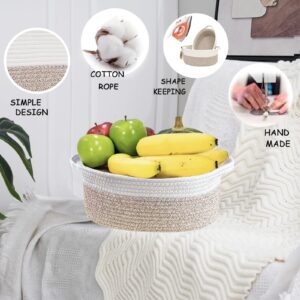 COMFY-HOMI 2-Piece Small Woven Storage Basket for Organizing| Gift Basket for Empty | Toy Storage Bin Basket | Cotton Rope Basket with Handles for Dog Toys for Living Room, Bedroomt -White/Brown