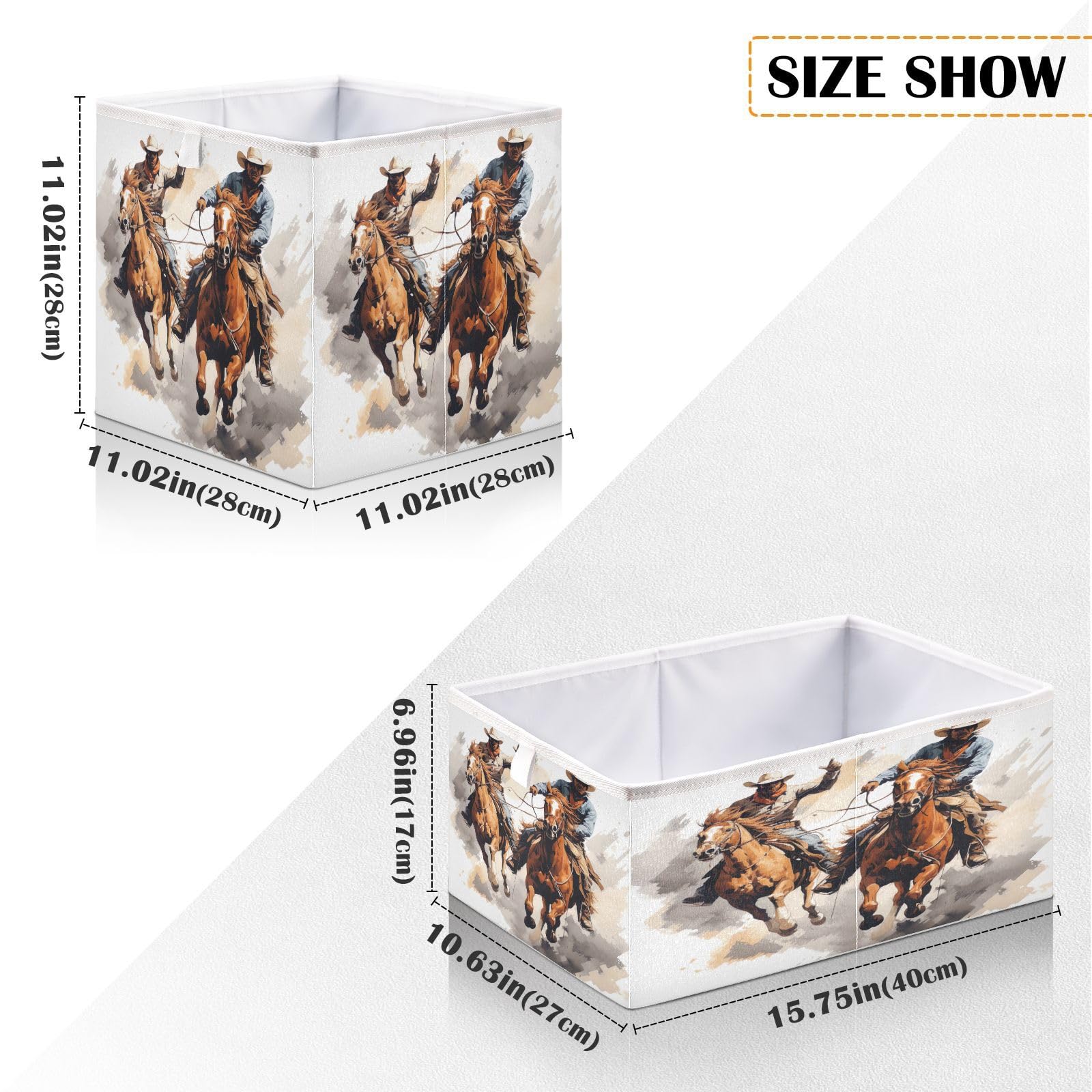 GOODOLD Western Cowboy Portrait Cube Storage Bin - 11 Inch Fabric Storage Boxes with Handle - Foldable Home Organizer for Closet, Shelves