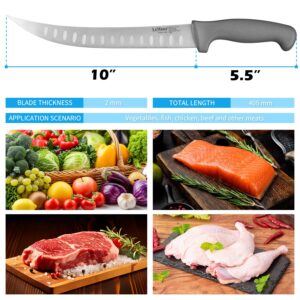 LeMuna 10 Inches Butcher Breaking Knife - Meat Slicing Knives Curved Slicer Carver - Forged German Stainless Steel with Ergonomic Handle