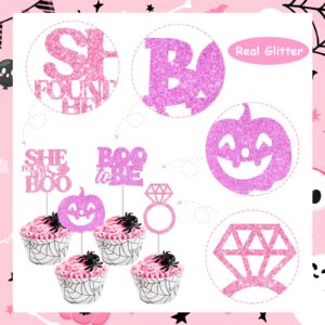 JOYMEMO 36 Pcs Halloween Bachelorette Cupcake Toppers Pink Purple - She Found Her Boo Bridal Shower Decorations, Boo to Be Cake Decorations for Engagement Party