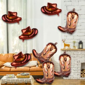 8pcs Western Themed Party Balloons, Large Cowgirl Boots Hats Foil Balloon Cowboy Party Decorations for Cowboy Theme Party Birthday Baby Shower Supplies Decorations