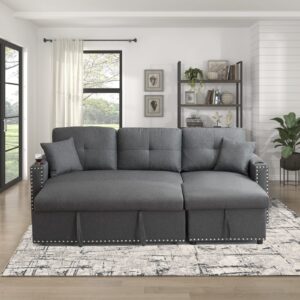 asunflower Sleeper Sofa with Pull Out Couch Small Sectional Sofa with Storage Chaise, Convertible Sleeper Couch Bed for Living Room Apartment L Shape Bedroom Sleeper,Grey