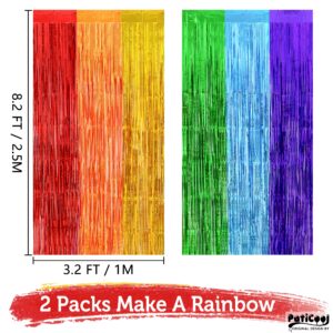 PatiCool Rainbow Tinsel Foil Fringe Curtain Backdrop - Thicken 4 Pack 3.2 x 8.2 Ft - Glitter Rainbow Door Streamers Party Backdrop Decorations for Birthday, Baby Shower, Fiesta, Mexican, Pride Party