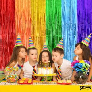 PatiCool Rainbow Tinsel Foil Fringe Curtain Backdrop - Thicken 4 Pack 3.2 x 8.2 Ft - Glitter Rainbow Door Streamers Party Backdrop Decorations for Birthday, Baby Shower, Fiesta, Mexican, Pride Party