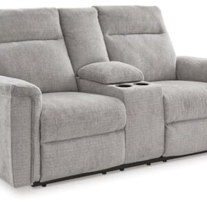 Signature Design by Ashley Barnsana Minimalist Power Reclining Loveseat with Console and USB Charging Ports, Light Gray