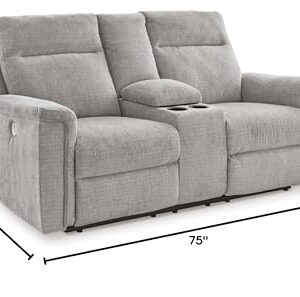 Signature Design by Ashley Barnsana Minimalist Power Reclining Loveseat with Console and USB Charging Ports, Light Gray