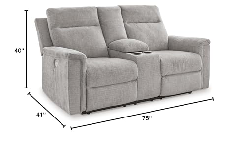 Signature Design by Ashley Barnsana Minimalist Power Reclining Loveseat with Console and USB Charging Ports, Light Gray