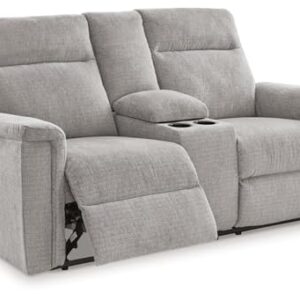 Signature Design by Ashley Barnsana Minimalist Power Reclining Loveseat with Console and USB Charging Ports, Light Gray