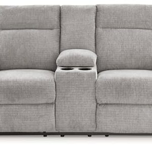 Signature Design by Ashley Barnsana Minimalist Power Reclining Loveseat with Console and USB Charging Ports, Light Gray