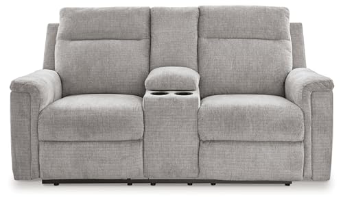 Signature Design by Ashley Barnsana Minimalist Power Reclining Loveseat with Console and USB Charging Ports, Light Gray