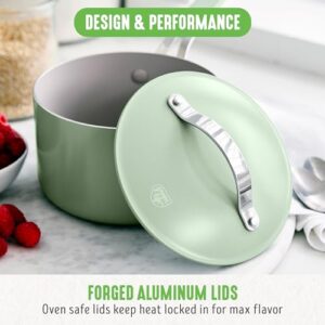 GreenLife Dream 2-Quart Ceramic Nonstick Saucepan with Lid, PFAS-Free & PFOA-Free, Dishwasher & Oven Safe, Stay-Cool Handle, Durable Aluminum Body, Easy Clean, Versatile Cooking, Sage Green