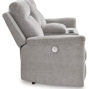 Signature Design by Ashley Barnsana Minimalist Power Reclining Loveseat with Console and USB Charging Ports, Light Gray