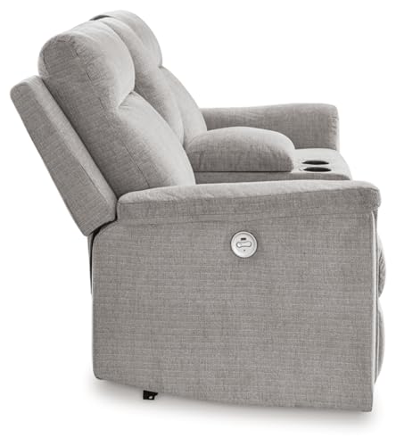 Signature Design by Ashley Barnsana Minimalist Power Reclining Loveseat with Console and USB Charging Ports, Light Gray