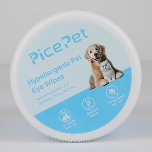 PICE PET Hypoallergenic Eye Wipes for Dog & Cats, Plant-Based Tear Stain Remover for Discharge, Crust, Allergies, Itching, Unscented,100 Count